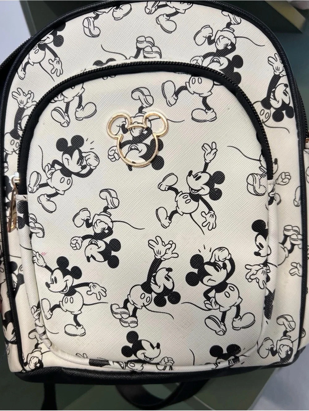 Bioworld Disney Black & White Mickey Mouse Mini Backpack w Golden Mickey Accent